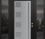 Modern Steel Front Door Diamond C3 64" x 96" black/white frosted Glass Panel stainless steel LHI with 2 Sidelites and Transom mirrored Glass