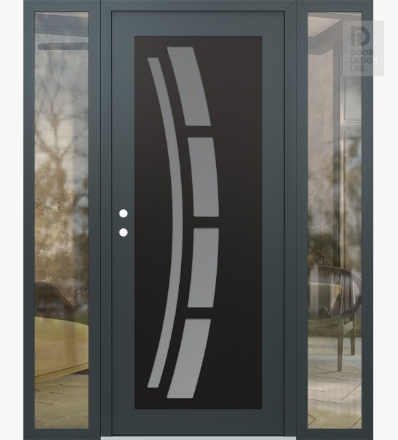 Modern Steel Front Door Diamond C12 60" x 80" anthracite/anthracite frosted Glass Panel black RHI with 2 Sidelites clear Glass