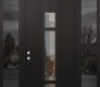 Modern Steel Front Door DIAMOND A9 64" X 96" BLACK/BLACK CLEAR GLASS PANEL BLACK RHI WITH 2 SIDELITES AND TRANSOM MIRRORED GLASS
