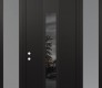 Modern Steel Front Door DIAMOND A1 60" X 96" BLACK/BLACK MIRRORED GLASS PANEL BLACK RHI WITH 2 SIDELITES AND TRANSOM FROSTED GLASS