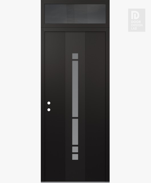 Modern Steel Front Door DIAMOND A3 36" X 96" BLACK/WHITE FROSTED GLASS PANEL BLACK RHI WITH TRANSOM MIRRORED GLASS