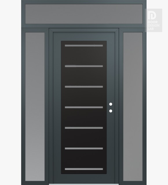 Modern Steel Front Door Diamond C11 64" x 96" anthracite/anthracite frosted Glass Panel black LHI with 2 Sidelites and Transom frosted Glass