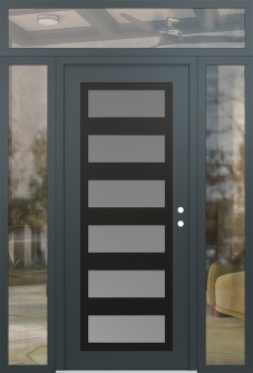 Diamond C9 60" x 96" anthracite/anthracite frosted Glass Panel black LHI with 2 Sidelites and Transom clear Glass