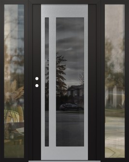 Diamond C15 60" x 80" black/black mirrored Glass Panel stainless steel RHI with 2 Sidelites clear Glass