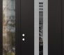 Modern Steel Front Door DIAMOND A5 52" X 96" BLACK/BLACK MIRRORED GLASS PANEL STAINLESS STEEL RHI WITH SIDELITE AND TRANSOM CLEAR GLASS