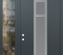 Modern Steel Front Door DIAMOND A9 52" X 96" ANTHRACITE/ANTHRACITE FROSTED GLASS PANEL STAINLESS STEEL RHI WITH SIDELITE AND TRANSOM CLEAR GLASS