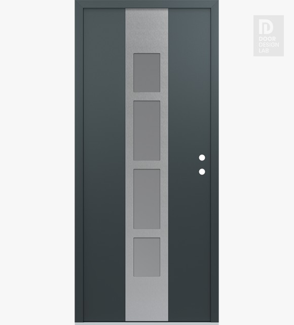 Modern Steel Front Door DIAMOND A10 36" X 80" ANTHRACITE/ANTHRACITE FROSTED GLASS PANEL STAINLESS STEEL LHI