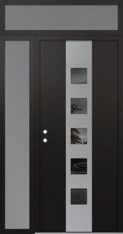 DIAMOND A13 48" X 96" BLACK/BLACK MIRRORED GLASS PANEL STAINLESS STEEL RHI WITH SIDELITE AND TRANSOM FROSTED GLASS