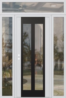 Diamond C14 68" x 96" white/white clear Glass Panel black RHI with 2 Sidelites and Transom clear Glass