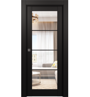 Avon 4 Lite Clear Vetro Black Matte Pocket doors