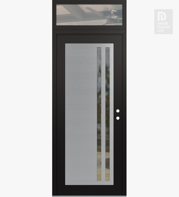 Modern Steel Front Door Diamond C6 36" x 96" black/black clear Glass Panel stainless steel LHI with Transom clear Glass