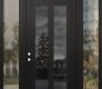 Modern Steel Front Door Diamond C14 68" x 96" black/black mirrored Glass Panel black RHI with 2 Sidelites and Transom clear Glass