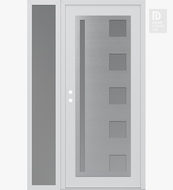 Modern Steel Front Door Diamond C3 50" x 80" white/white frosted Glass Panel stainless steel RHI with Sidelite frosted Glass