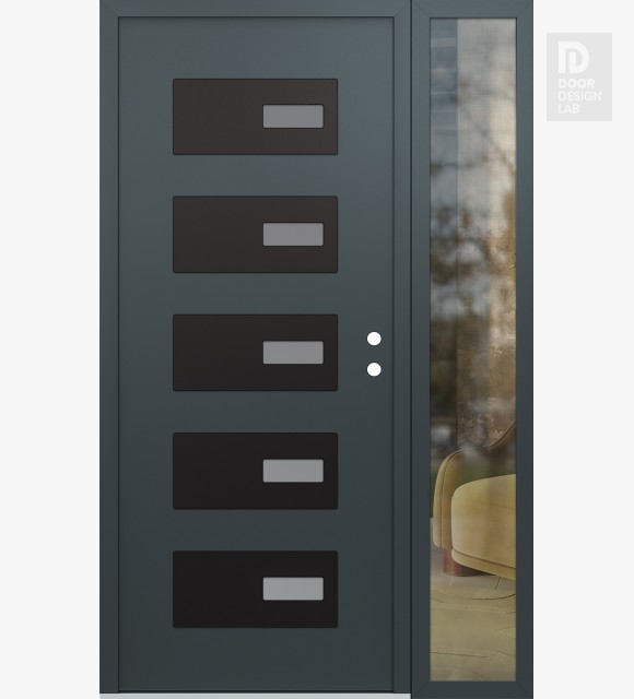 Modern Steel Front Door Diamond D7 50" x 80" anthracite/anthracite frosted Glass Panel black LHI with Sidelite clear Glass