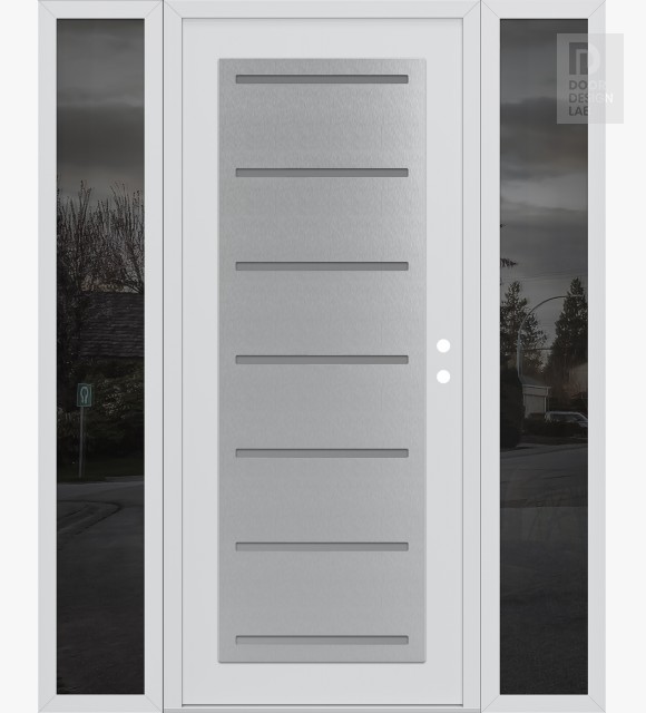 Modern Steel Front Door Diamond C11 64" x 80" white/white frosted Glass Panel stainless steel LHI with 2 Sidelites mirrored Glass