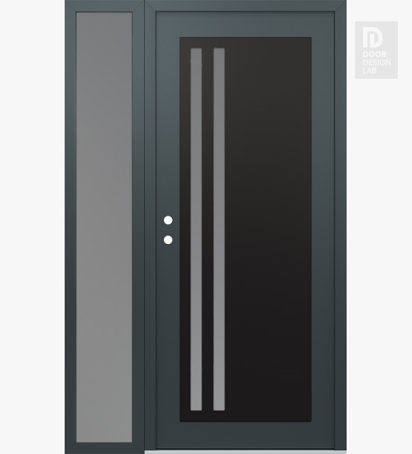 Modern Steel Front Door Diamond C6 50" x 80" anthracite/anthracite frosted Glass Panel black RHI with Sidelite frosted Glass