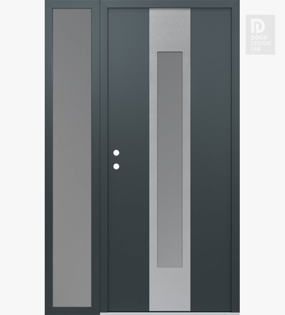 Modern Steel Front Door DIAMOND A1 50" X 80" ANTHRACITE/ANTHRACITE FROSTED GLASS PANEL STAINLESS STEEL RHI WITH SIDELITE FROSTED GLASS