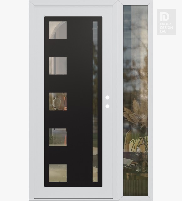 Modern Steel Front Door Diamond C3 50" x 80" white/white clear Glass Panel black LHI with Sidelite clear Glass