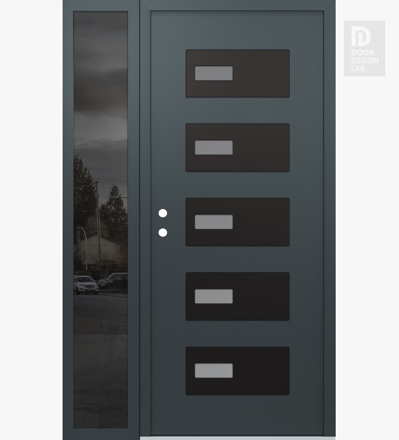 Modern Steel Front Door Diamond D7 48" x 80" anthracite/anthracite frosted Glass Panel black RHI with Sidelite mirrored Glass