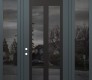 Modern Steel Front Door Diamond C14 60" x 96" anthracite/anthracite mirrored Glass Panel black RHI with 2 Sidelites and Transom mirrored Glass