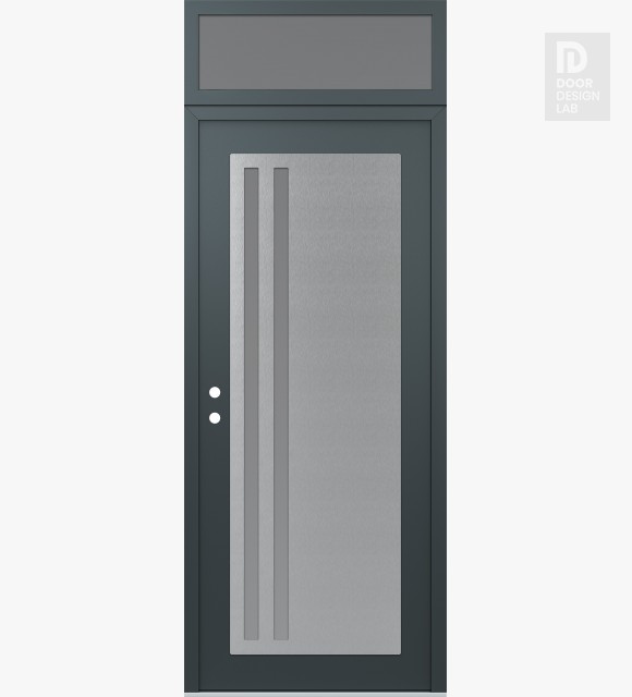 Modern Steel Front Door Diamond C6 36" x 96" anthracite/anthracite frosted Glass Panel stainless steel RHI with Transom frosted Glass