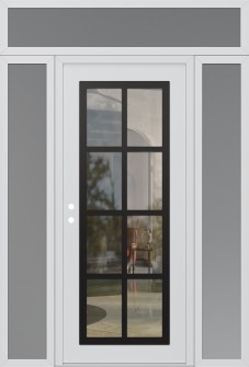 Diamond C16 60" x 96" white/white clear Glass Panel black RHI with 2 Sidelites and Transom frosted Glass