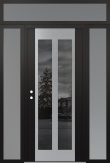 Diamond C14 64" x 96" black/black mirrored Glass Panel stainless steel RHI with 2 Sidelites and Transom frosted Glass