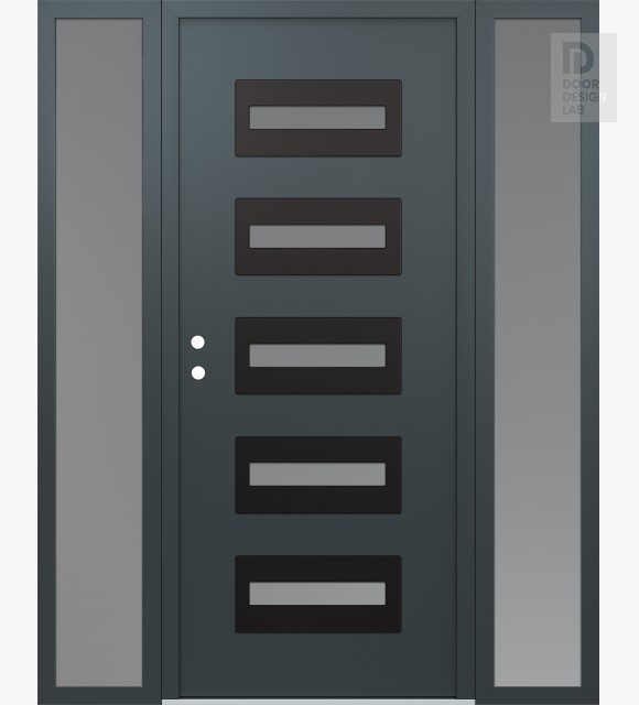 Modern Steel Front Door Diamond D4 60" x 80" anthracite/anthracite frosted Glass Panel black RHI with 2 Sidelites frosted Glass