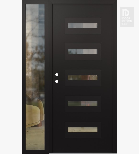 Modern Steel Front Door Diamond D4 48" x 80" black/black clear Glass Panel black RHI with Sidelite clear Glass