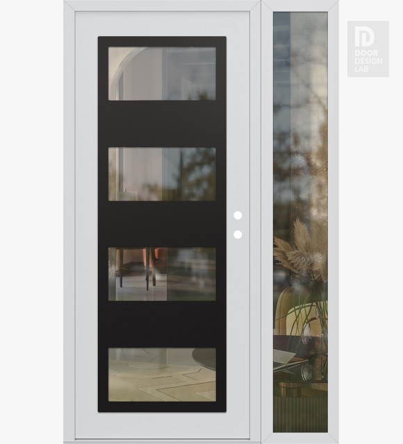 Modern Steel Front Door Diamond C2 50" x 80" white/white clear Glass Panel black LHI with Sidelite clear Glass