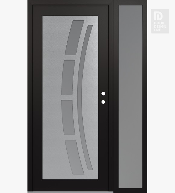 Modern Steel Front Door Diamond C12 52" x 80" black/white frosted Glass Panel stainless steel LHI with Sidelite frosted Glass