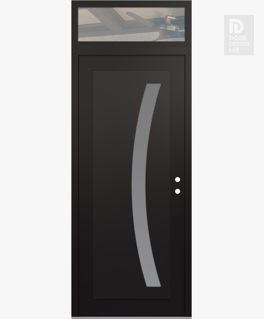 Modern Steel Front Door Diamond C4 36" x 96" black/white frosted Glass Panel black LHI with Transom clear Glass