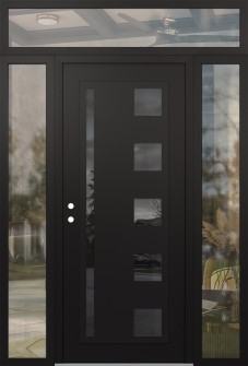 Diamond C3 60" x 96" black/black mirrored Glass Panel black RHI with 2 Sidelites and Transom clear Glass
