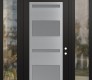 Modern Steel Front Door Diamond C10 60" x 96" black/white frosted Glass Panel stainless steel LHI with 2 Sidelites and Transom clear Glass
