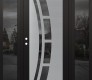 Modern Steel Front Door Diamond C12 68" x 80" black/black mirrored Glass Panel stainless steel RHI with 2 Sidelites mirrored Glass