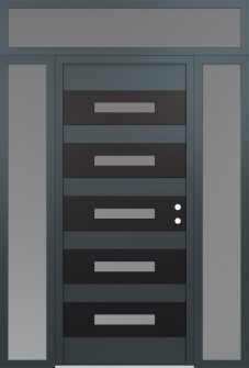 Diamond D9 64" x 96" anthracite/anthracite frosted Glass Panel black LHI with 2 Sidelites and Transom frosted Glass