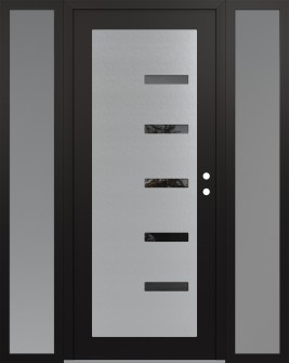 Diamond C8 64" x 80" black/black mirrored Glass Panel stainless steel LHI with 2 Sidelites frosted Glass