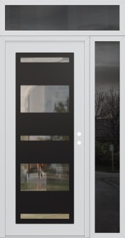 Diamond C10 50" x 96" white/white clear Glass Panel black LHI with Sidelite and Transom mirrored Glass