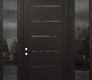 Modern Steel Front Door Diamond C11 64" x 96" black/black mirrored Glass Panel black RHI with 2 Sidelites and Transom mirrored Glass