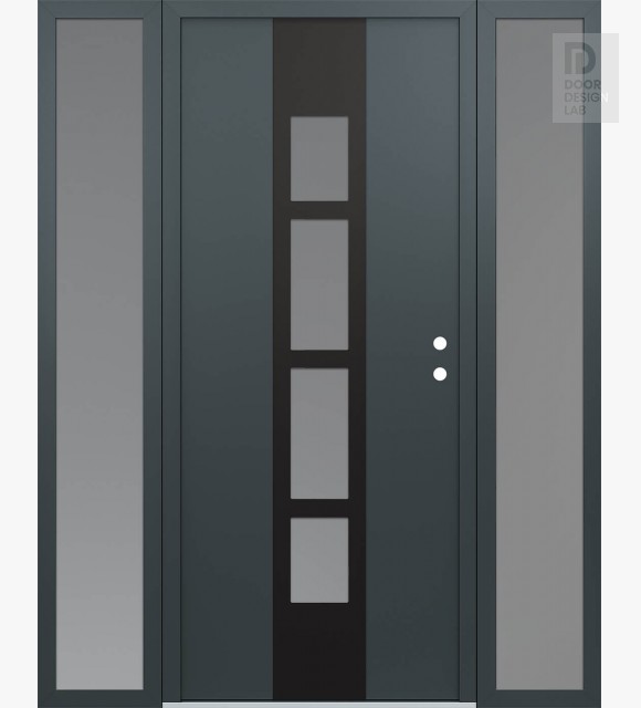 Modern Steel Front Door DIAMOND A10 64" X 80" ANTHRACITE/ANTHRACITE FROSTED GLASS PANEL BLACK LHI WITH 2 SIDELITES FROSTED GLASS