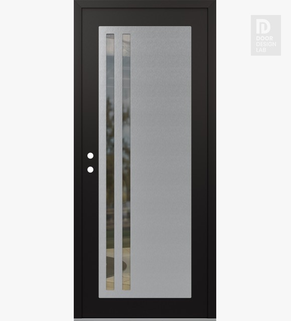 Modern Steel Front Door Diamond C6 36" x 80" black/black clear Glass Panel stainless steel RHI
