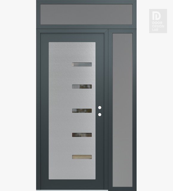 Modern Steel Front Door Diamond C8 52" x 96" anthracite/anthracite clear Glass Panel stainless steel LHI with Sidelite and Transom frosted Glass