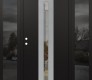 Modern Steel Front Door DIAMOND A2 64" X 80" BLACK/BLACK CLEAR GLASS PANEL STAINLESS STEEL RHI WITH 2 SIDELITES MIRRORED GLASS