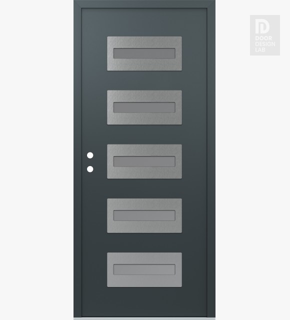 Modern Steel Front Door Diamond D4 36" x 80" anthracite/anthracite frosted Glass Panel stainless steel RHI