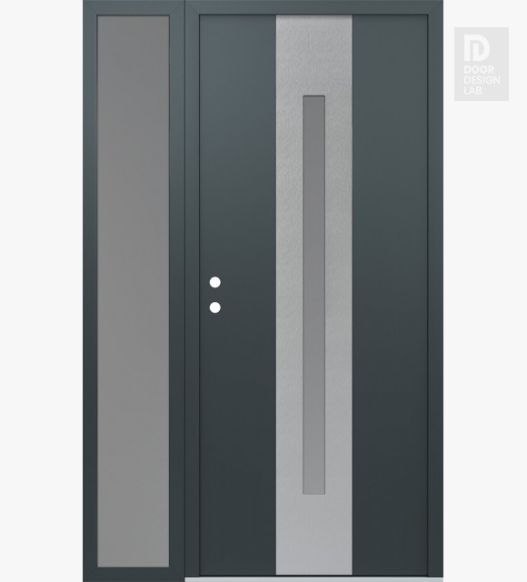Modern Steel Front Door DIAMOND A2 48" X 80" ANTHRACITE/ANTHRACITE FROSTED GLASS PANEL STAINLESS STEEL RHI WITH SIDELITE FROSTED GLASS