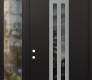 Modern Steel Front Door DIAMOND A8 52" X 96" BLACK/BLACK MIRRORED GLASS PANEL STAINLESS STEEL RHI WITH SIDELITE AND TRANSOM CLEAR GLASS