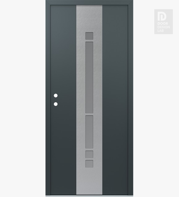 Modern Steel Front Door DIAMOND A3 36" X 80" ANTHRACITE/ANTHRACITE FROSTED GLASS PANEL STAINLESS STEEL RHI