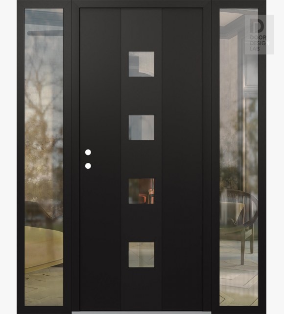 Modern Steel Front Door DIAMOND A12 68" X 80" BLACK/BLACK CLEAR GLASS PANEL BLACK RHI WITH 2 SIDELITES CLEAR GLASS