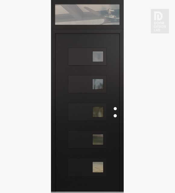 Modern Steel Front Door Diamond D2 36" x 96" black/black clear Glass Panel black LHI with Transom clear Glass