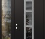 Modern Steel Front Door DIAMOND A10 48" X 96" BLACK/BLACK MIRRORED GLASS PANEL STAINLESS STEEL RHI WITH SIDELITE AND TRANSOM CLEAR GLASS